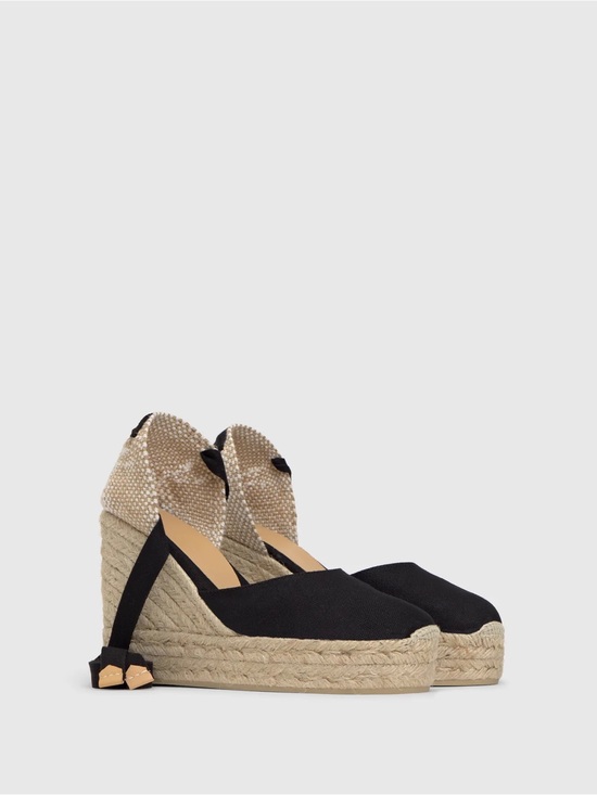 Castaner Shoes - Castañer Carina Black Espadrille Platform Wedge Mid Heel Ankle Tie Sz40 US9 $205